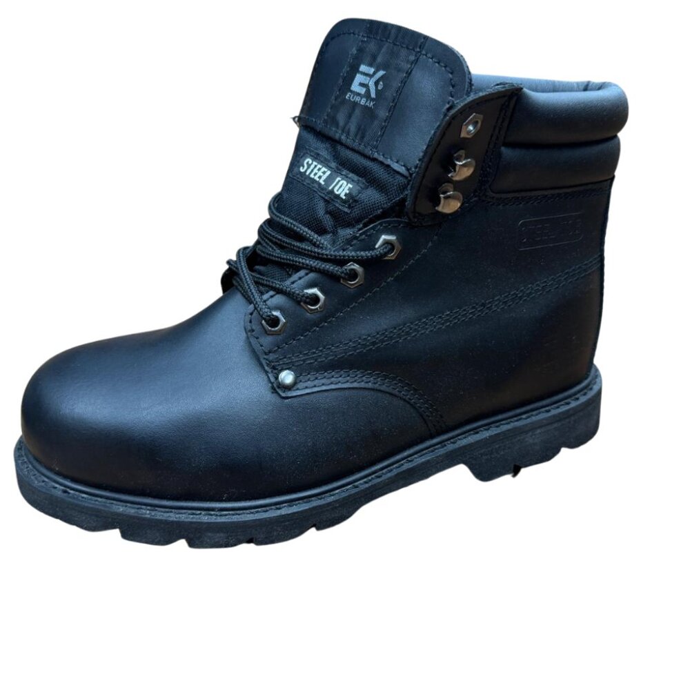 Men's Steel-Toe Black Leather Work Boots - Durable & Waterproof